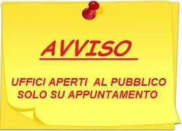 Apertura Uffici Comunali - SU APPUNTAMENTO